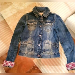 Aeropostale Vintage-Style Cropped Medium Wash Denim Jacket
